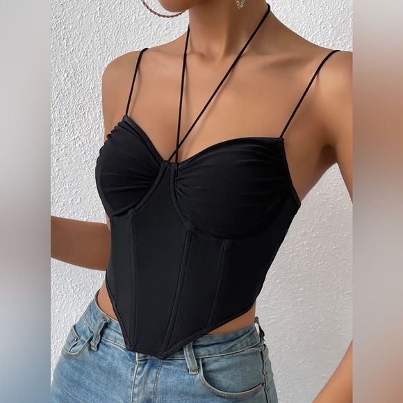 Shein Asymmetrical Hem Bustier Cami Top NWOT Size Medium Black - Picture 2 of 8